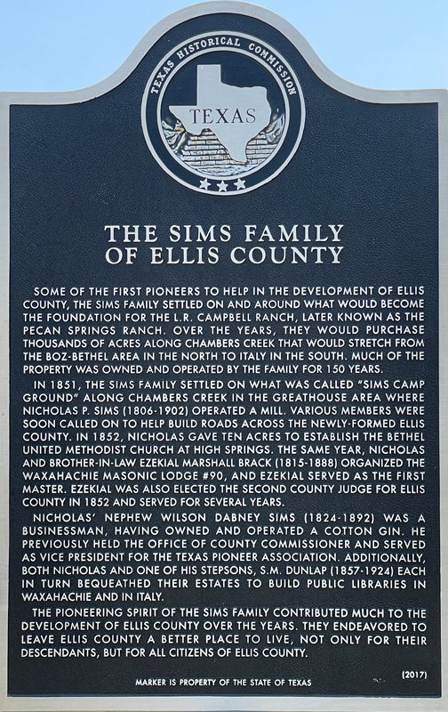 Sims Historical Marker
